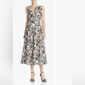 NWT Rebecca Taylor Kamea Bow Dress Floral Summer MIDI Size 4 Black